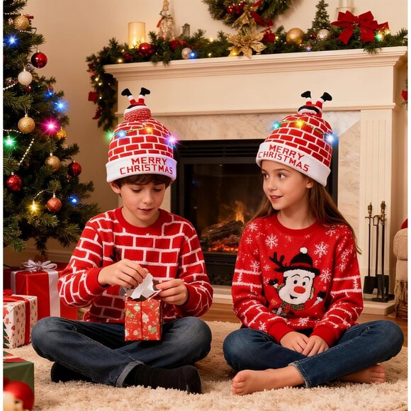 Unisex LED Christmas Sweater Hat Knit Beanie Party Light-up Novelty - Picture 4 of 6